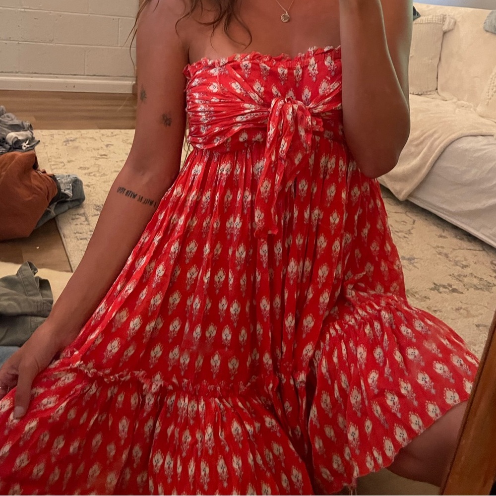 free people boho Red Strapless Dress